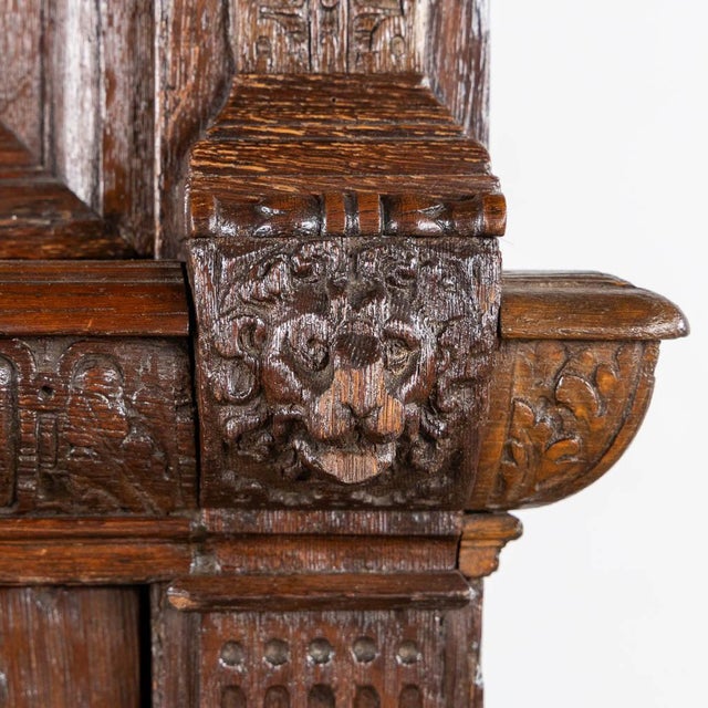 Monumental 17th Century Richly Ornamented and Coffered Flemish Oak Cabinet For Sale - Image 11 of 12