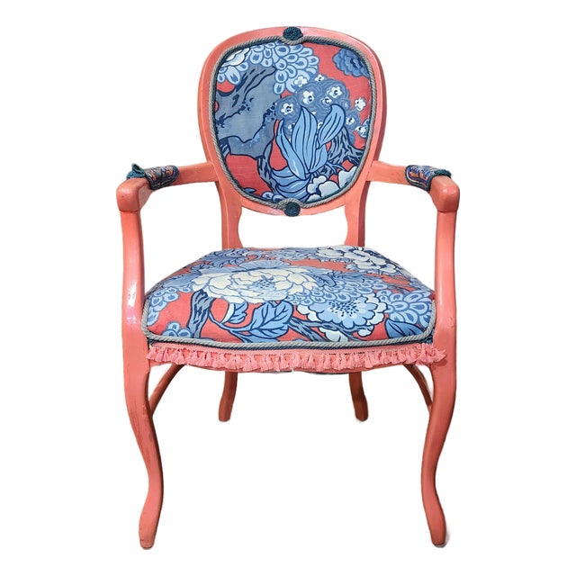 The Coral Empress" Avant-Garde Jewel-Toned Reupholstered Accent Chair For Sale