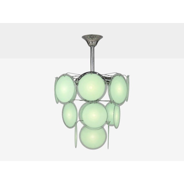 Mid-Century Modern, Small Pendant Light or Chandelier, Mint Green Murano Glass, Chrome, USA, 1960s A mid-century modern...