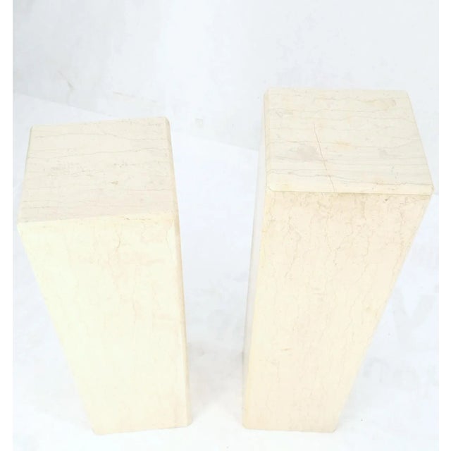 1970s Mid-Century Modern Square Beveled Tall Travertine Marble Pedestals End Tables - Set of 2 For Sale - Image 5 of 13