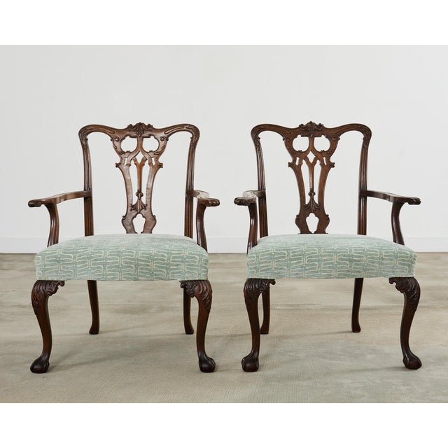 Set of Twelve English Georgian Style Mahogany Dining Chairs For Sale - Image 4 of 12