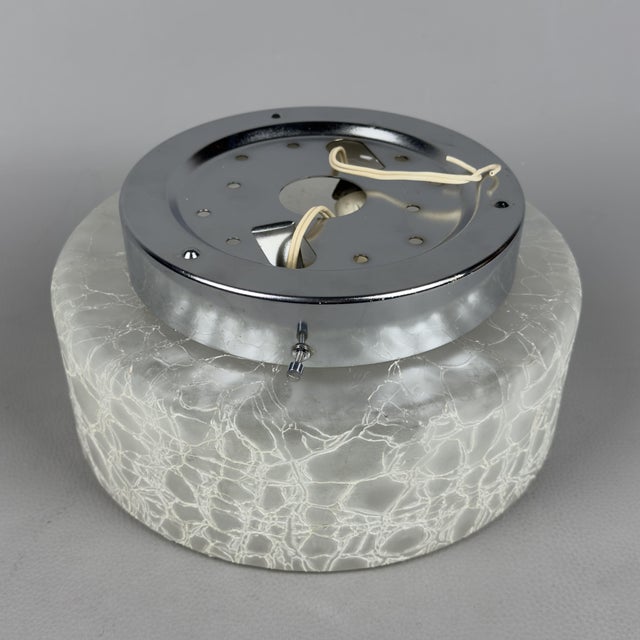 Metal Space Age Ceiling Lamp in Ice Glass and Chrome Metal, 1970s For Sale - Image 7 of 12