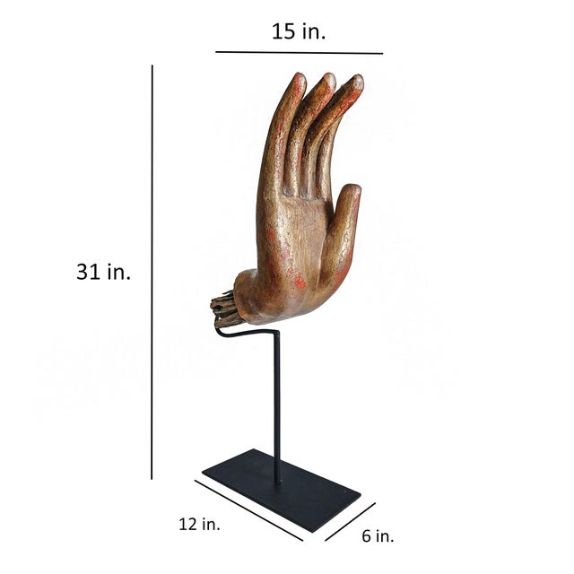 Late 19th Century Gilt Wood Buddha Hands, Polychromed, Late 19th Century, Thailand, for the Collection of Vicente Wolf For Sale - Image 5 of 13