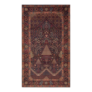 1900s Blue Navy Medallion Floral Antique Persian Kerman Rug 4'10'' X 8'4'' Handknotted Wool Carpet