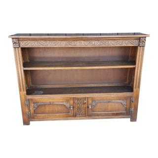 Antique 1930s Narrow Oak & Walnut Bookcase Shelf Cabinet For Sale