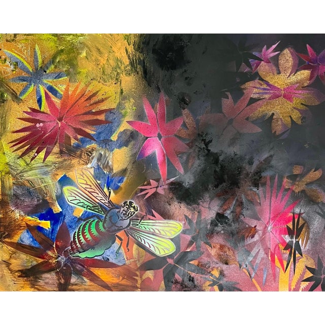 Mason Rader, Abstract Surrealist Spray Paint Mixed Media Painting Jungle Swelter Mason Rader, 1995 For Sale