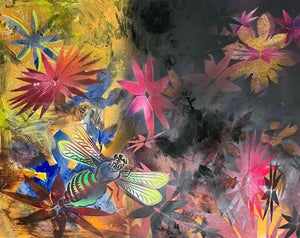 Mason Rader, Abstract Surrealist Spray Paint Mixed Media Painting Jungle Swelter Mason Rader, 1995