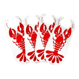 Vintage Hand Printed Lobster Bibs- Set of 4 For Sale
