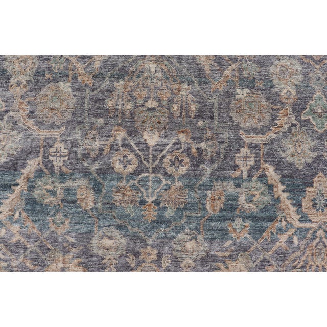Reproduction Sultanabad Rug With Distressed Blue, Gray, and Beige Tones 8 X 10 For Sale - Image 9 of 12