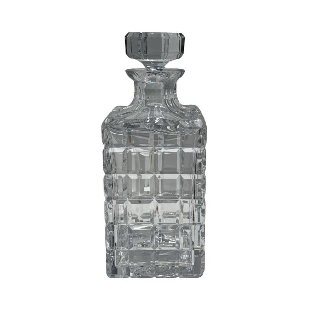 Art Deco Late 20th Century Attributed Atlantis Crystal Square Cut Decanter With Faceted Stopper For Sale - Image 3 of 10