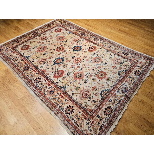 Textile Vintage Persian Mahal Sultanabad Rug, Hand-Knotted Wool, Geometric Pattern, 9x12, Ivory & Blue For Sale - Image 7 of 18