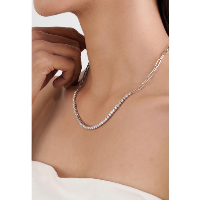 14k Gold 4.44 Carats Diamond Tennis Paperclip Chain Necklace by VRJewels For Sale - Image 11 of 17