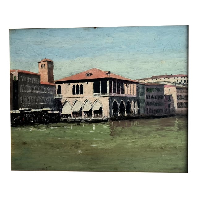 Gino Fiora, Rialto Fishmongers in Venice, Oil on Hardboard For Sale