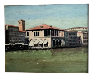 Gino Fiora, Rialto Fishmongers in Venice, Oil on Hardboard