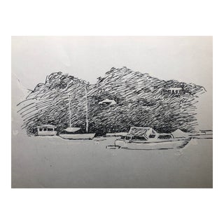 1970s Hayward Cirker Caribbean Harbor With Boats For Sale