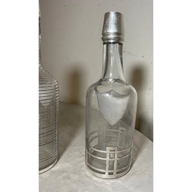 Silver Pair Antique Ornate Sterling Silver Overlay Glass Liquor Claret Decanter Bottle For Sale - Image 8 of 14