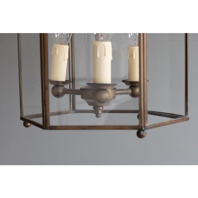 Vintage Hexagonal Lantern in Brass and Glass, 1930s For Sale - Image 3 of 7