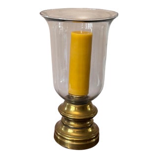 Large Early 20th Century Brass and Blown Glass Huricane Lamp Candle Holder Centerpiece French Cloche For Sale