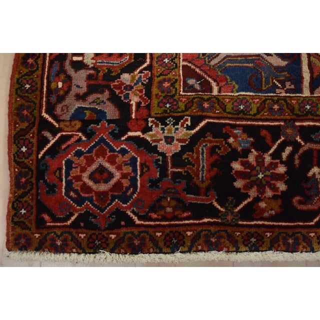 Heriz Rug 8’7” X 12’5” Red Wool Vintage Traditional Hand-Knotted Carpet For Sale - Image 12 of 15