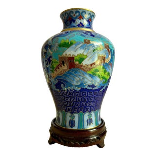 Vintage Cloisonné Vase With Stand For Sale