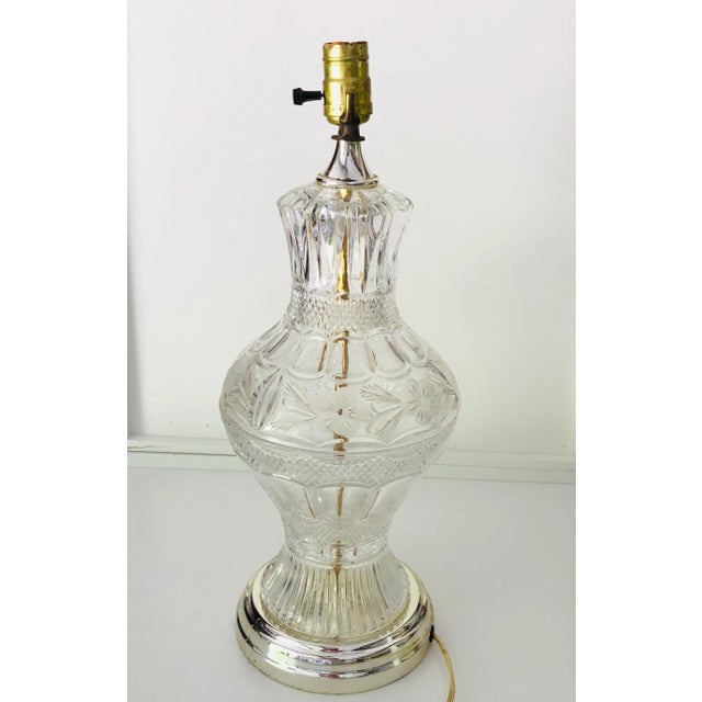 Vintage Floral Etched Press Glass Table Lamp For Sale - Image 9 of 9