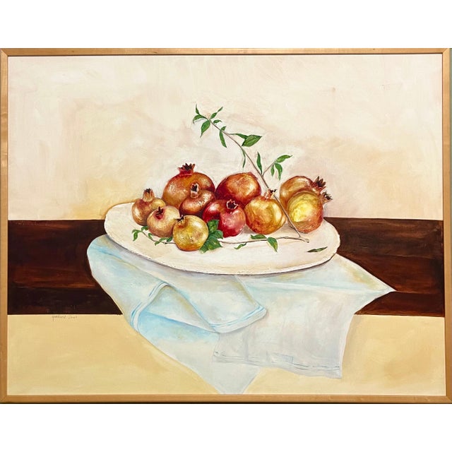 Hedva Yardeni, Israeli Folk Art Oil Painting Pomegranates Naive Style Still Life Hedva Yardeni For Sale - Image 4 of 8
