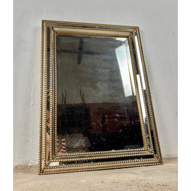 Brass and Beveled Glass Wall Mirror, Mid-20th Century For Sale - Image 13 of 14