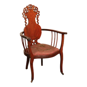 Antique Art Nouveau Carved Mahogany Armchair