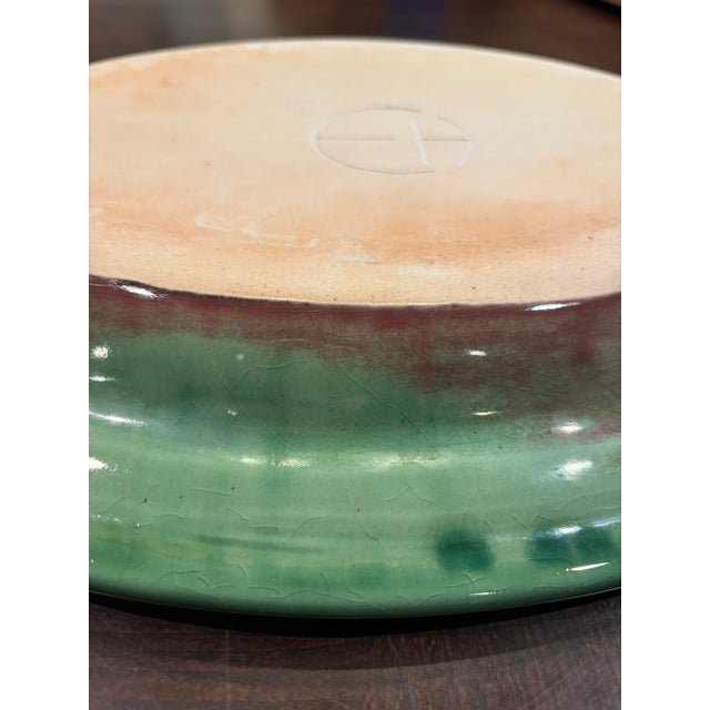 Ceramic Vintage Large Green Platter Majolica Style With Embossed Fish Jumping for Hook For Sale - Image 7 of 11