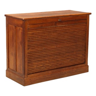 Oak Cabinet with Tambour Door, 1950s For Sale