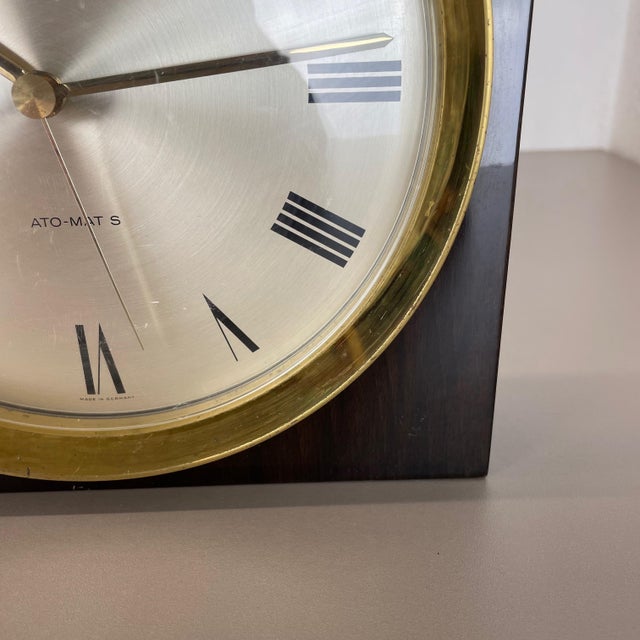 Modernist Wood and Brass Table or Wall Clock from Junghans, Germany, 1970s For Sale - Image 9 of 18