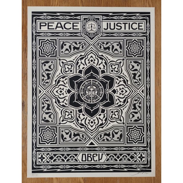 Shepard Fairey (Obey) Obey Peace and Justice Ornament, 2012 Screenprint on Speckletone cream paper. Signed by Shepard...