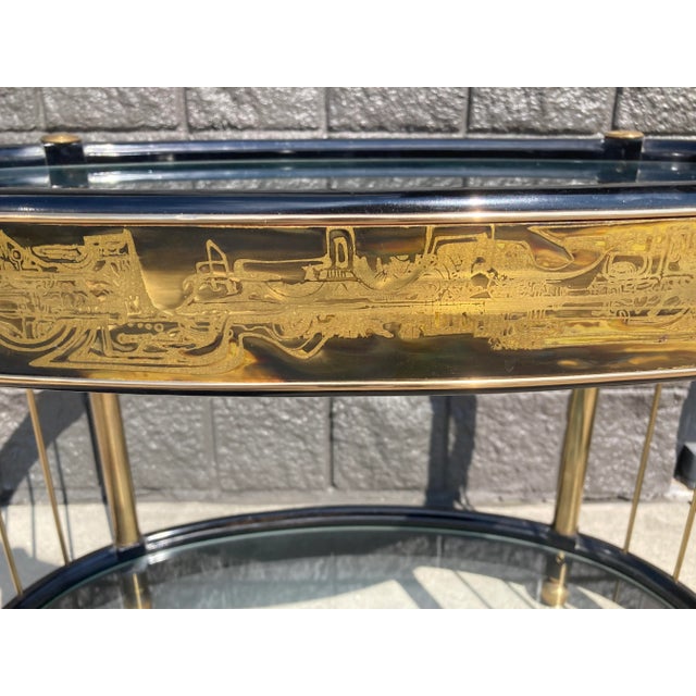 Mid 20th Century Mid 20th Century Acid Etched Brass Bar Cart by Bernard Rohne for Mastercraft For Sale - Image 5 of 5