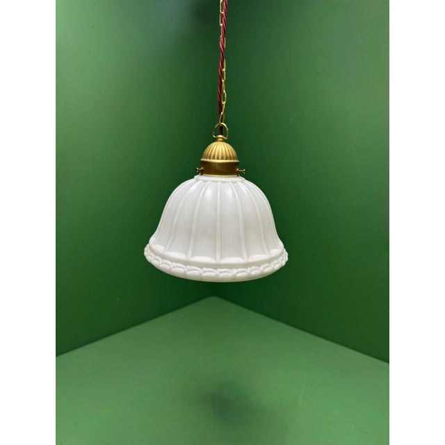 Vintage Opal Glass Pendant Light, 1920s For Sale - Image 3 of 11