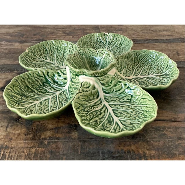 Green Vintage Regency Bordallo Pinheiro Cabbage Serving Tray For Sale - Image 8 of 11