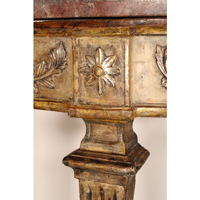 Antique Louis XVI Style Silver Leaf and Painted Marble Top Console Table For Sale - Image 9 of 11
