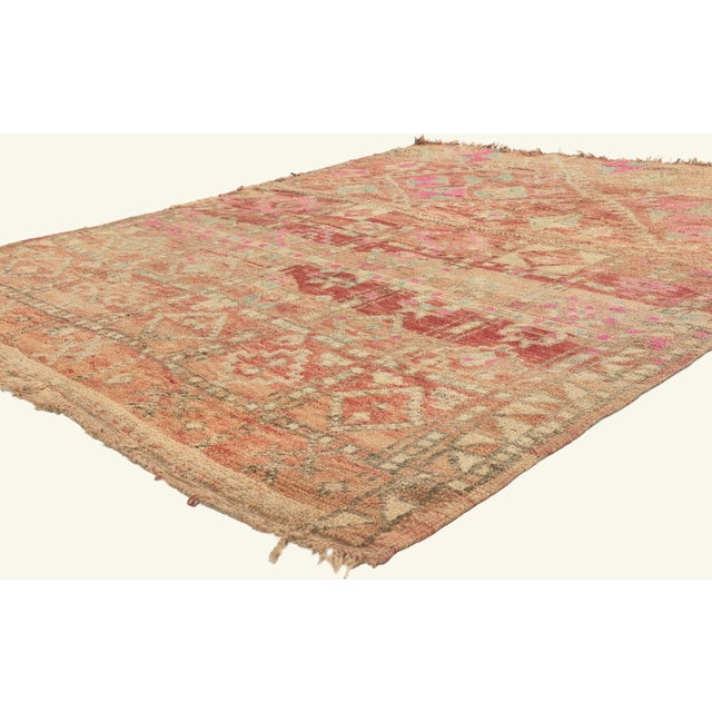 22007 Vintage Beni M'Guild Moroccan Rug, 04'10 x 05'08. The Guardian's Passage: A Vintage Beni M'Guild Moroccan...
