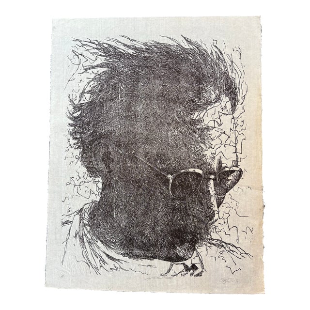 Large Roy Ward Ragle Woodcut Self Portrait 1973 For Sale