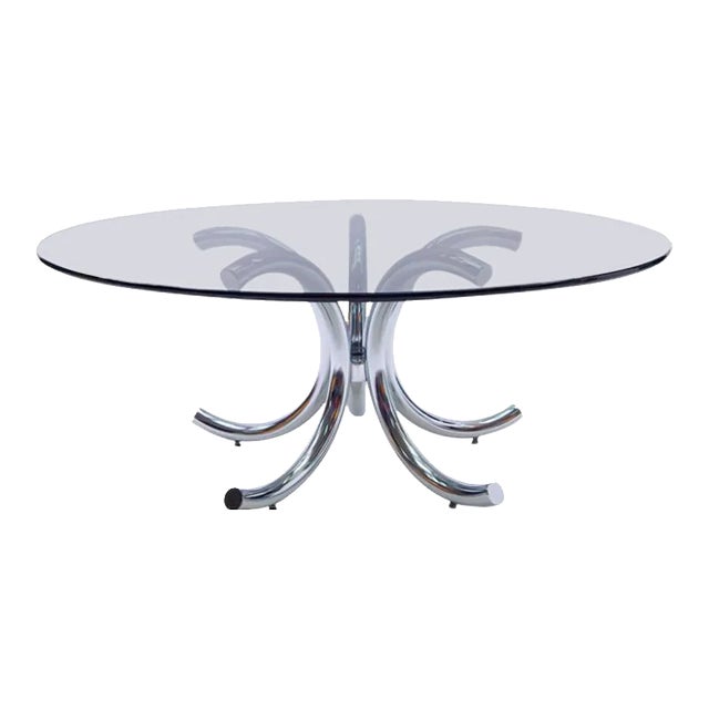 Round Chrome & Smoked Glass Coffee Table, 1970s For Sale