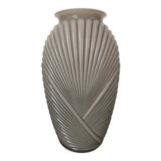 1930s Vintage Art Deco Taupe Ribbed/Draped Glass Vase For Sale