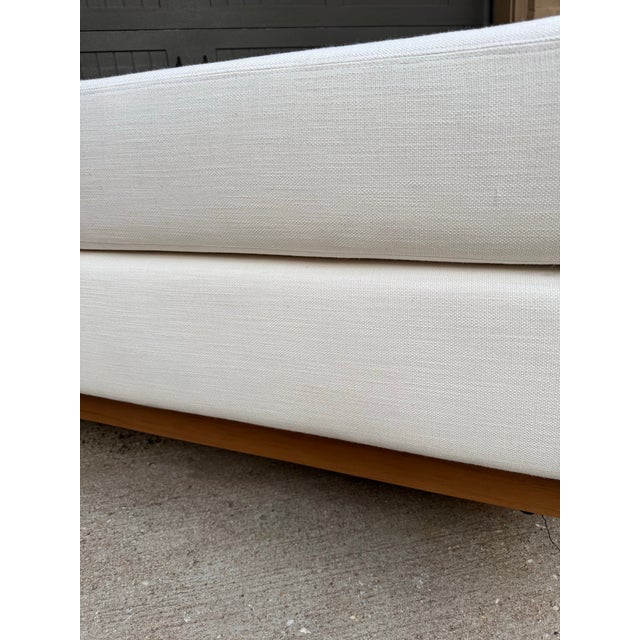 Outdoor Ottoman with white performance fabric. There is no Baker tag. W 48in D 42in H 19in