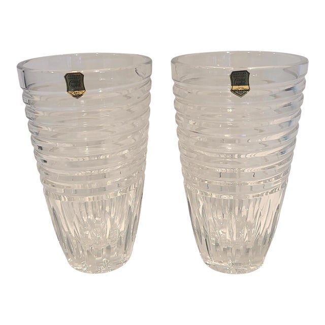 Mid 20th Century 24% Polish Lead Crystal Flower Vases - a Pair For Sale