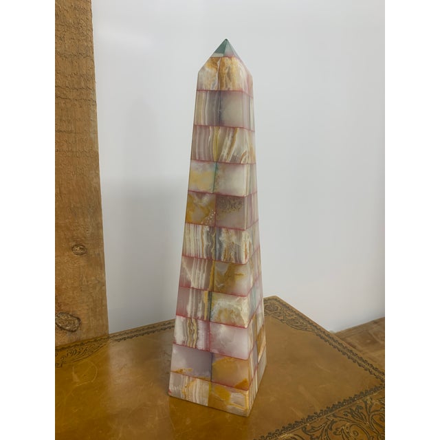 Vintage Late 20th Century Pink Onyx Marble Mosaic Obelisk For Sale - Image 4 of 5