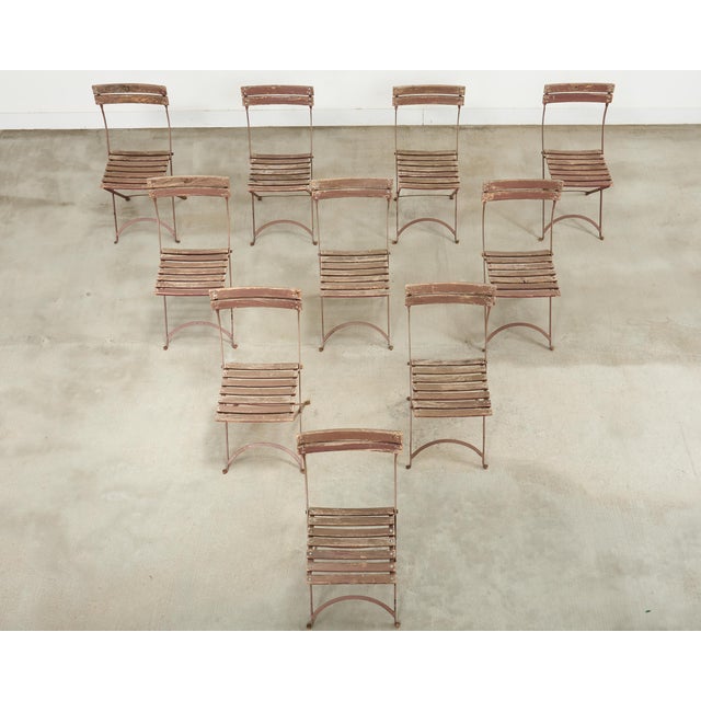 Mid-Century Modern Set of Ten French Folding Iron Bistro Dining Chairs For Sale - Image 3 of 18