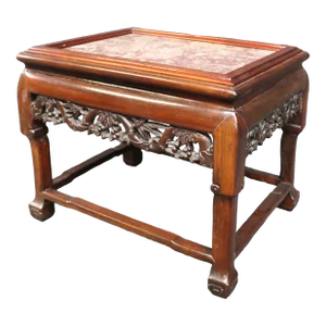 Marble Top Mahogany Chinese Accent Table