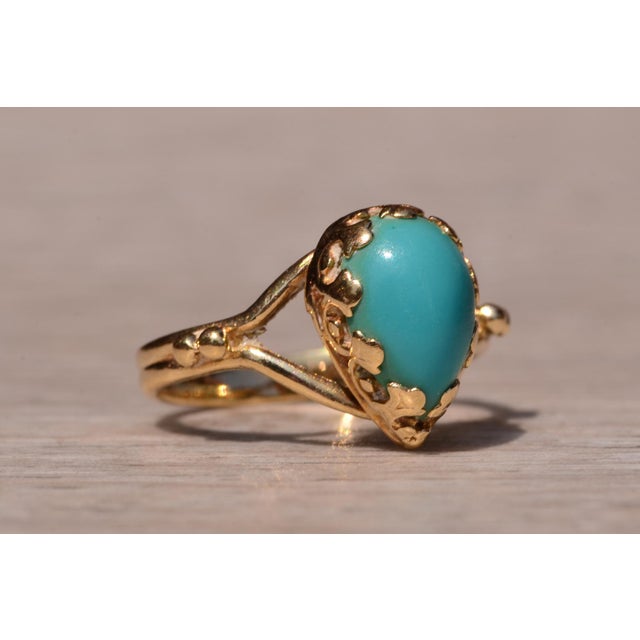 The Sandpiper Lane: Vintage Mid Century Yellow Gold Turquoise Ring For Sale - Image 9 of 11