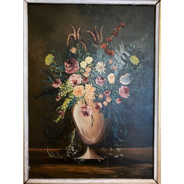 F. Domínguez, Floral Still Lifes, 1945, Oil on Pressed Cardboard, Set of 2 For Sale - Image 10 of 14
