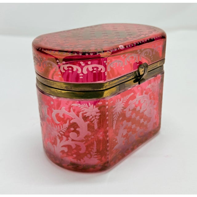 Art Nouveau Late 19th Century, Bohemian Cranberry Overlay & Gilt Bronze Hinged Casket Box For Sale - Image 3 of 11