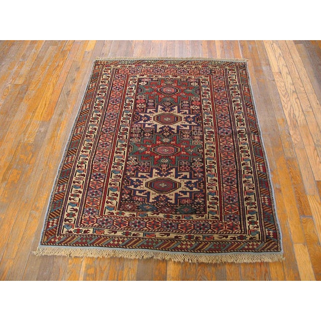 19th Century Caucasian Shirvan Lesghi Carpet ( 3'6" x 4'6" - 107 x 137 ) Rectangle Allover Geometric 1890s Blue Antique...