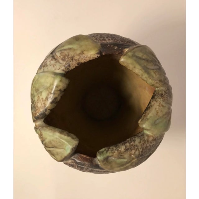 Art Deco 1920-1933 Art Deco Weller Malvern Line Mottled Brown Ceramic Vase Signed For Sale - Image 3 of 8